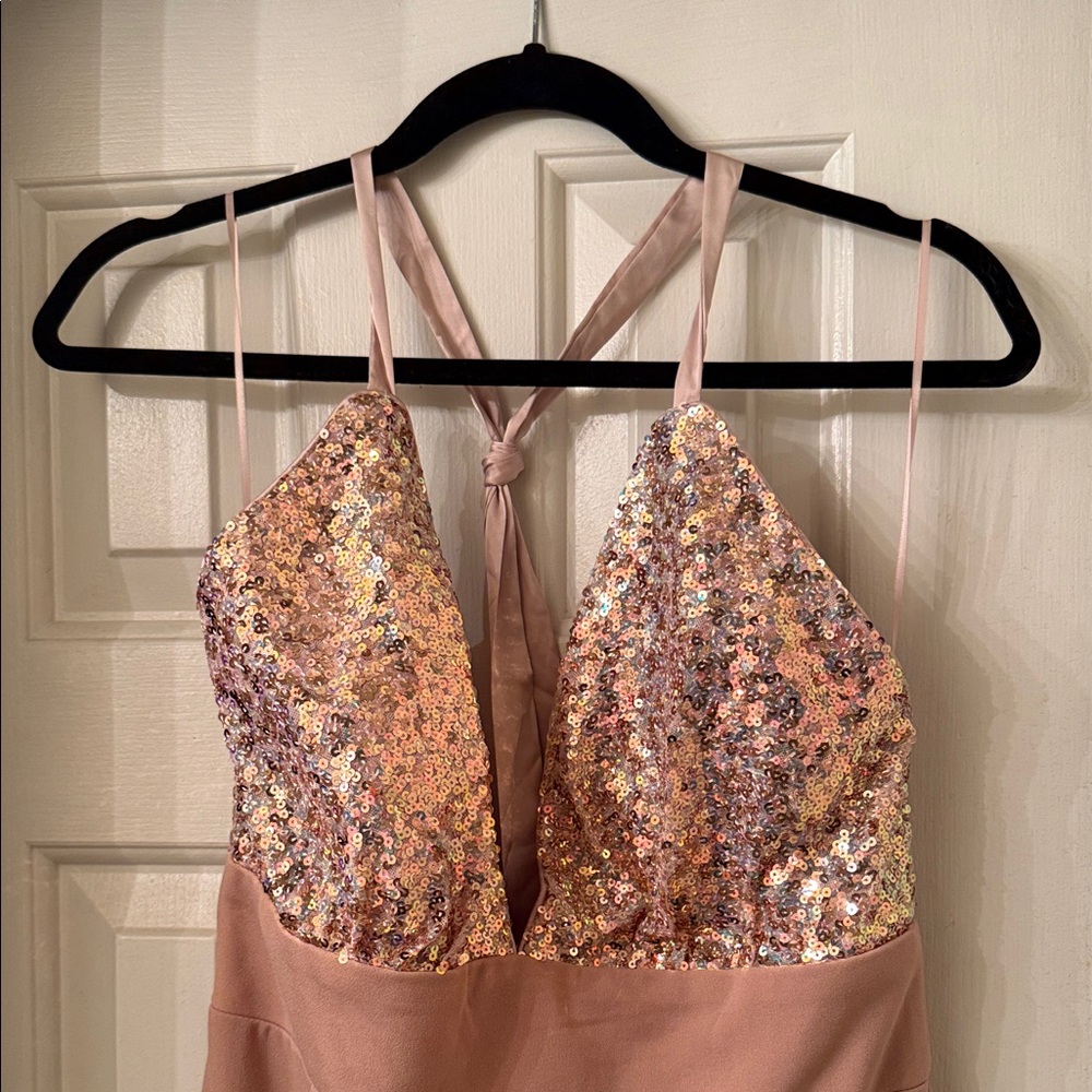 Sequin Halter Jumpsuit in Pink and Gold